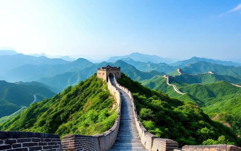 Gran Muralla China sobre montañas verdes