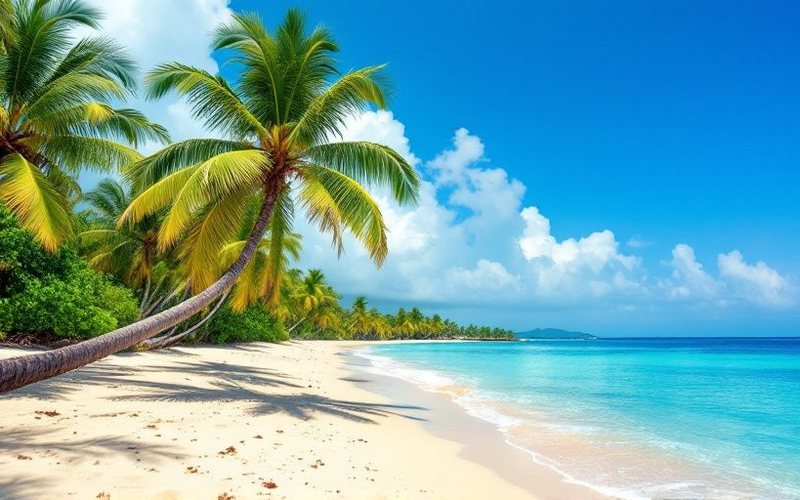 Playa con palmeras y agua turquesa en Punta Cana, República Dominicana